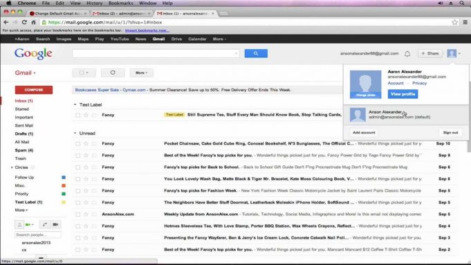 how to change email default on chrome