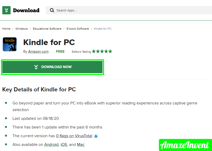 Install Kindle App for PC
