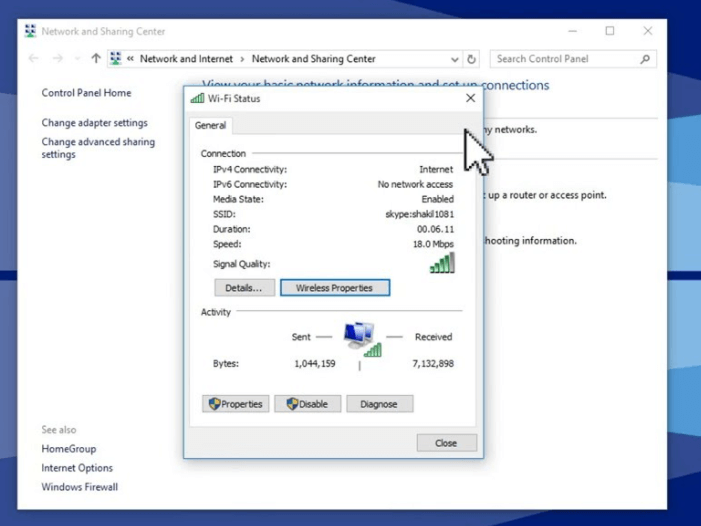 ethernet status cable password windows 10