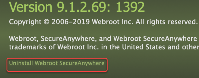 webroot uninstall command