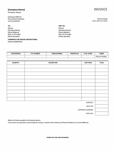 Product invoice template
